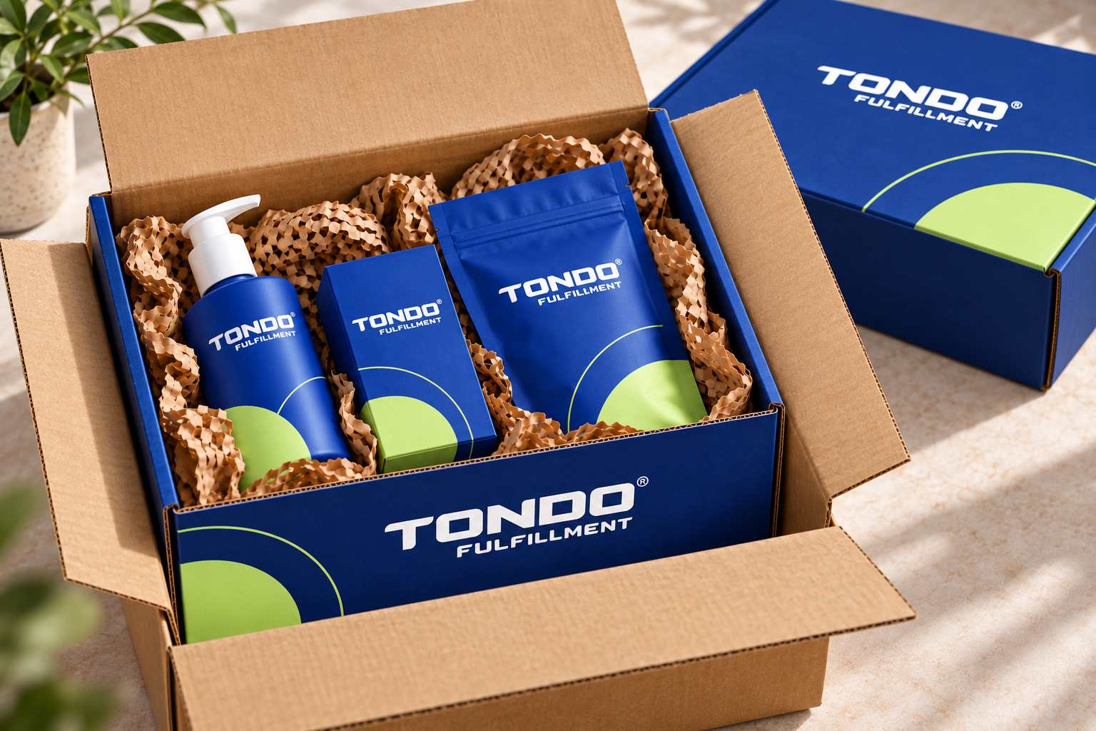 Illustrative Tondo product kit with protective outer packaging