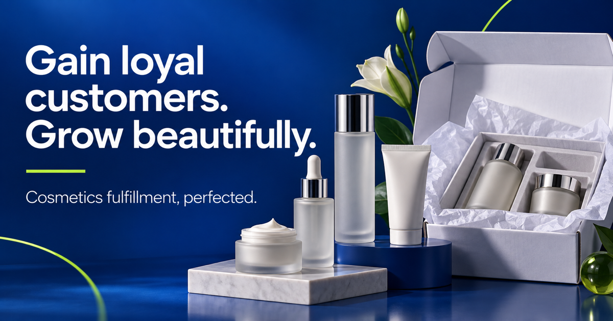 Premium cosmetics prepared in custom fulfillment packaging